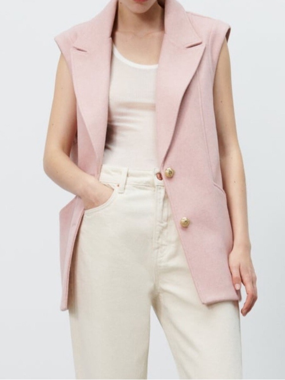 ZARA Blush Oversized Single Breasted Notch Lapel Waistcoat Vest {XS-S}